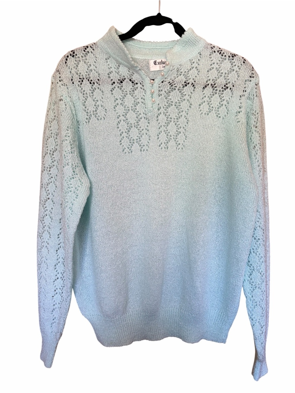 Exquisite Light Blue Open Knit Lace Sweater